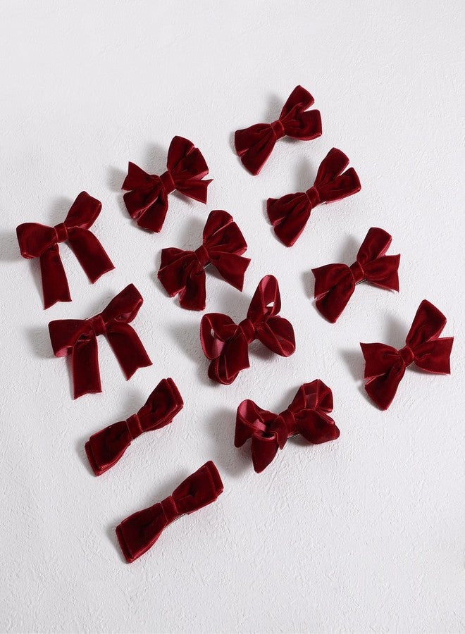 KCHIES Dark Red Velvet Ribbon Hair Bows 12pcs 3” Small Burgundy Dressy Bow Alligator Clips School Uniform Decor Accessories for Teen Toddler Girls Women Christmas Valentines Xmas Gift - Image 2